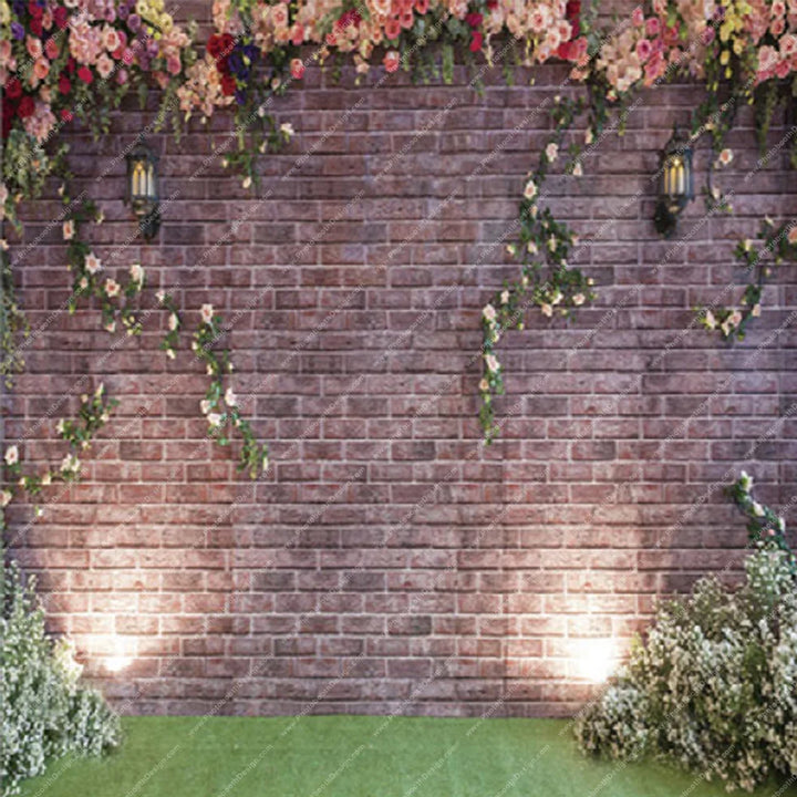 Brick Wall with Garden Uplights – Pillow Cover Backdrop