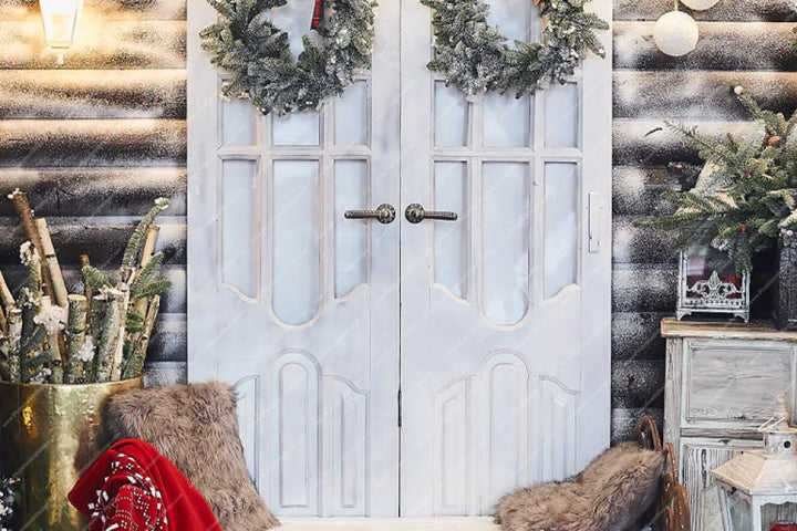 Christmas Country Doors - Pillow Cover Backdrop Backdrops