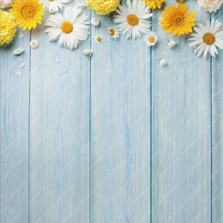 Daisy Garland on Blue Planks – Pillow Cover Backdrop
