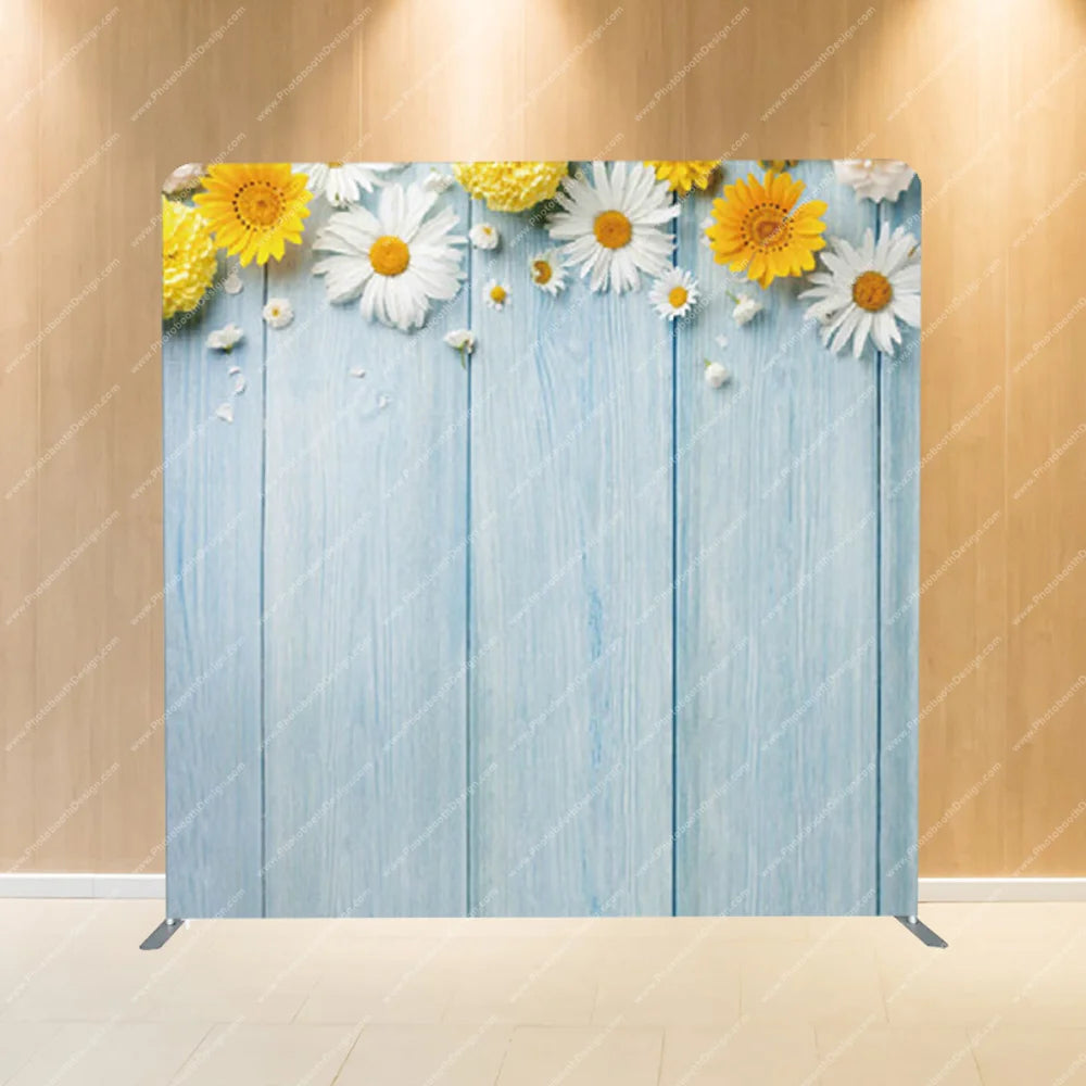Daisy Garland on Blue Planks – Pillow Cover Backdrop