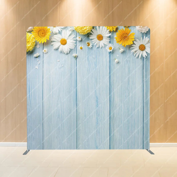 Daisy Garland on Blue Planks – Pillow Cover Backdrop