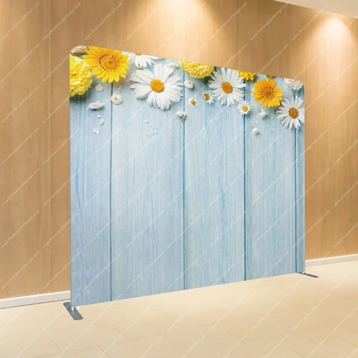 Daisy Garland on Blue Planks – Pillow Cover Backdrop