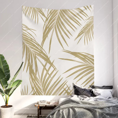 Gold Palm Leaves Dream Wall Tapestry