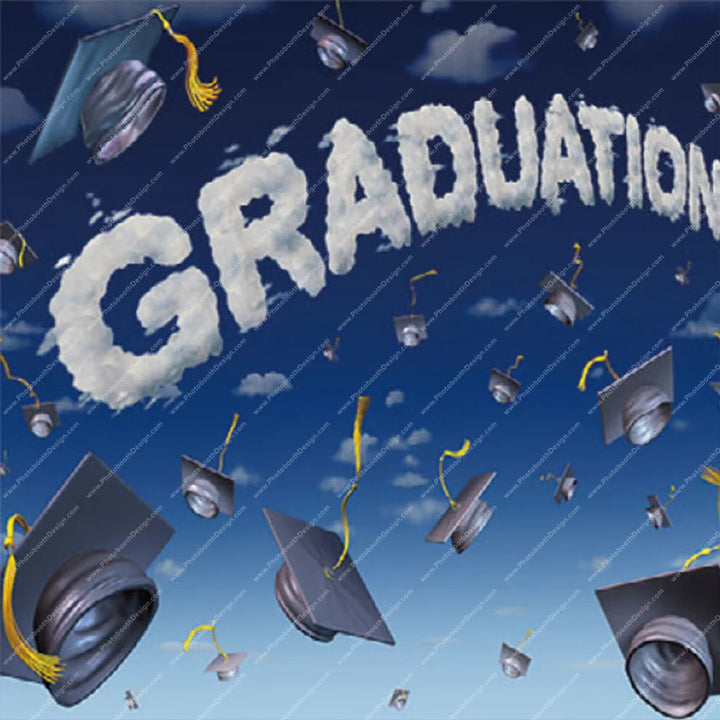 Graduation Sky & Flying Caps - Pillow Cover Backdrop