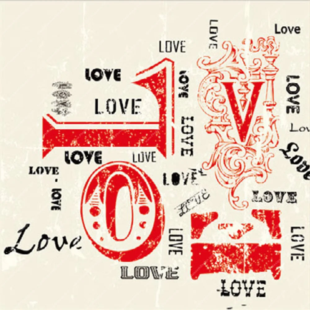 Love Typography Collage Red - Pillow Cover Backdrop