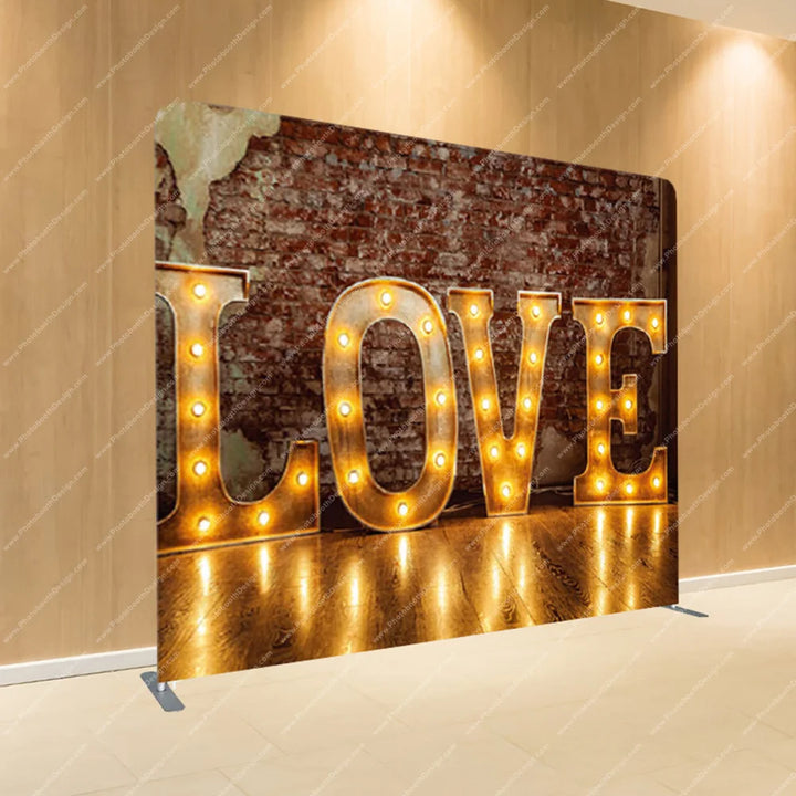 Marquee LOVE Lights on Brick - Pillow Cover Backdrop