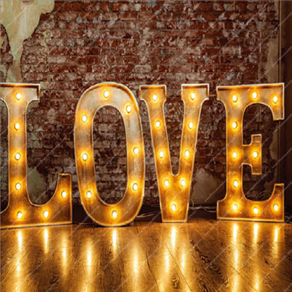 Marquee LOVE Lights on Brick - Pillow Cover Backdrop