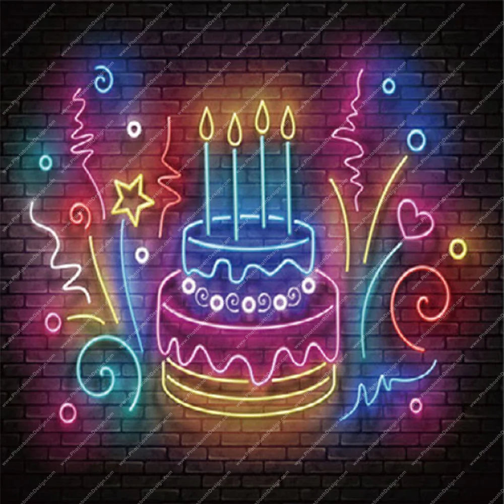 Neon Birthday Cake Glow – Pillow Cover Backdrop