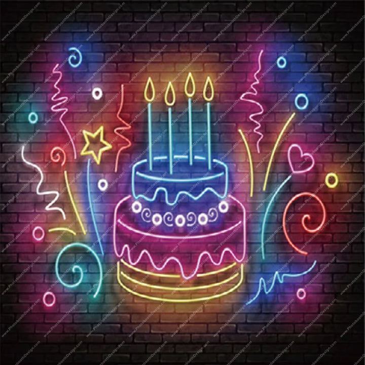 Neon Birthday Cake Glow – Pillow Cover Backdrop