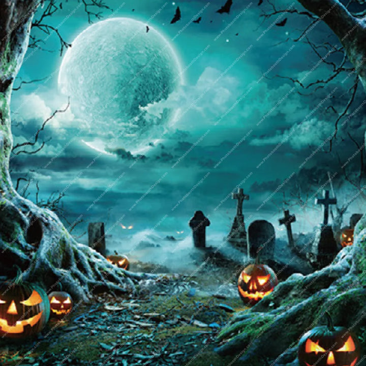 Spooky Moonlit Graveyard - Pillow Cover Backdrop Backdrops