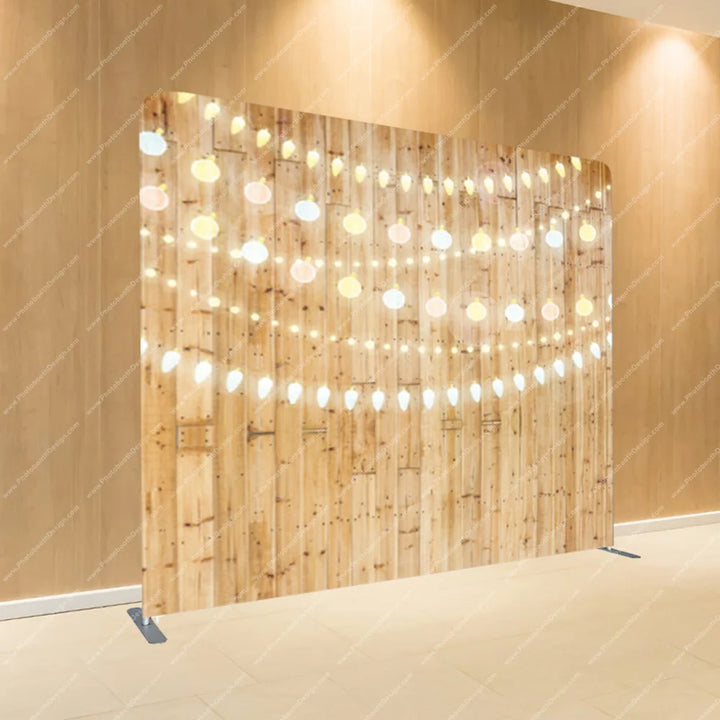 String Lights on Light Wood – Pillow Cover Backdrop