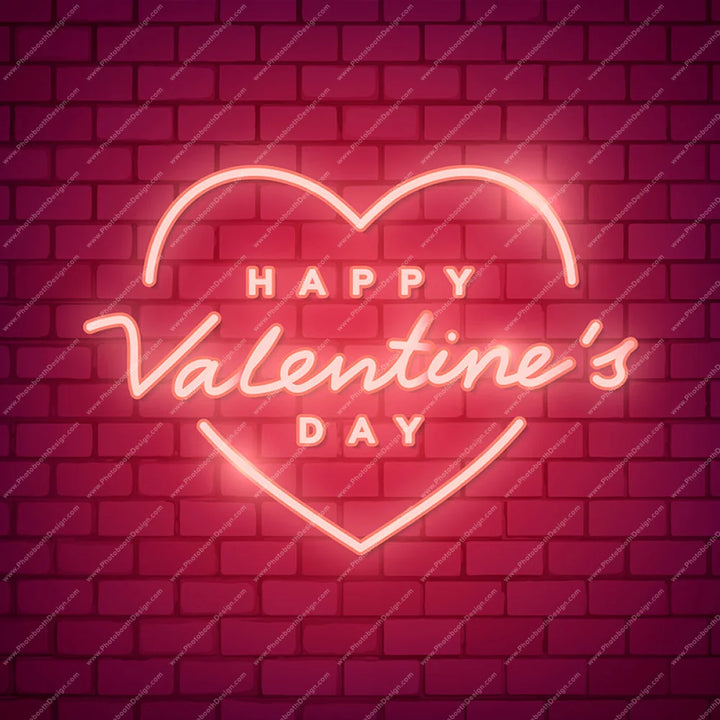 Valentines Day Brick Wall Neon Light - Pillow Cover Backdrop Backdrops