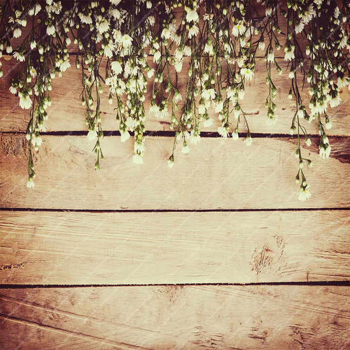 Wooden Rustic White Flowers - Pillow Cover Backdrop Backdrops